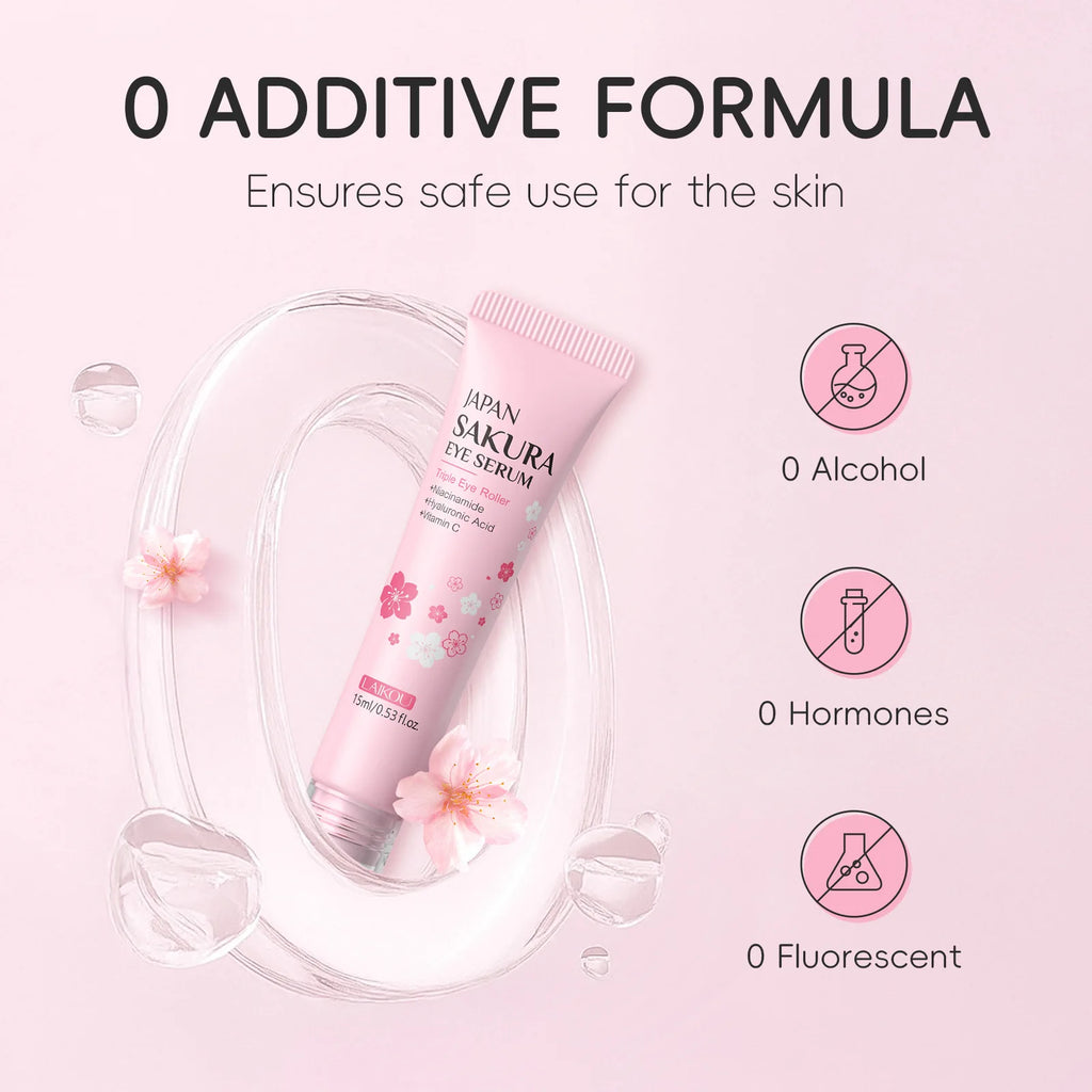 LAIKOU Sakura Anti- Wrinkle Eye Cream With Roller Ball Quick Drying Hydrating Hyaluronic Acid Refreshing Eye Serum 15ml