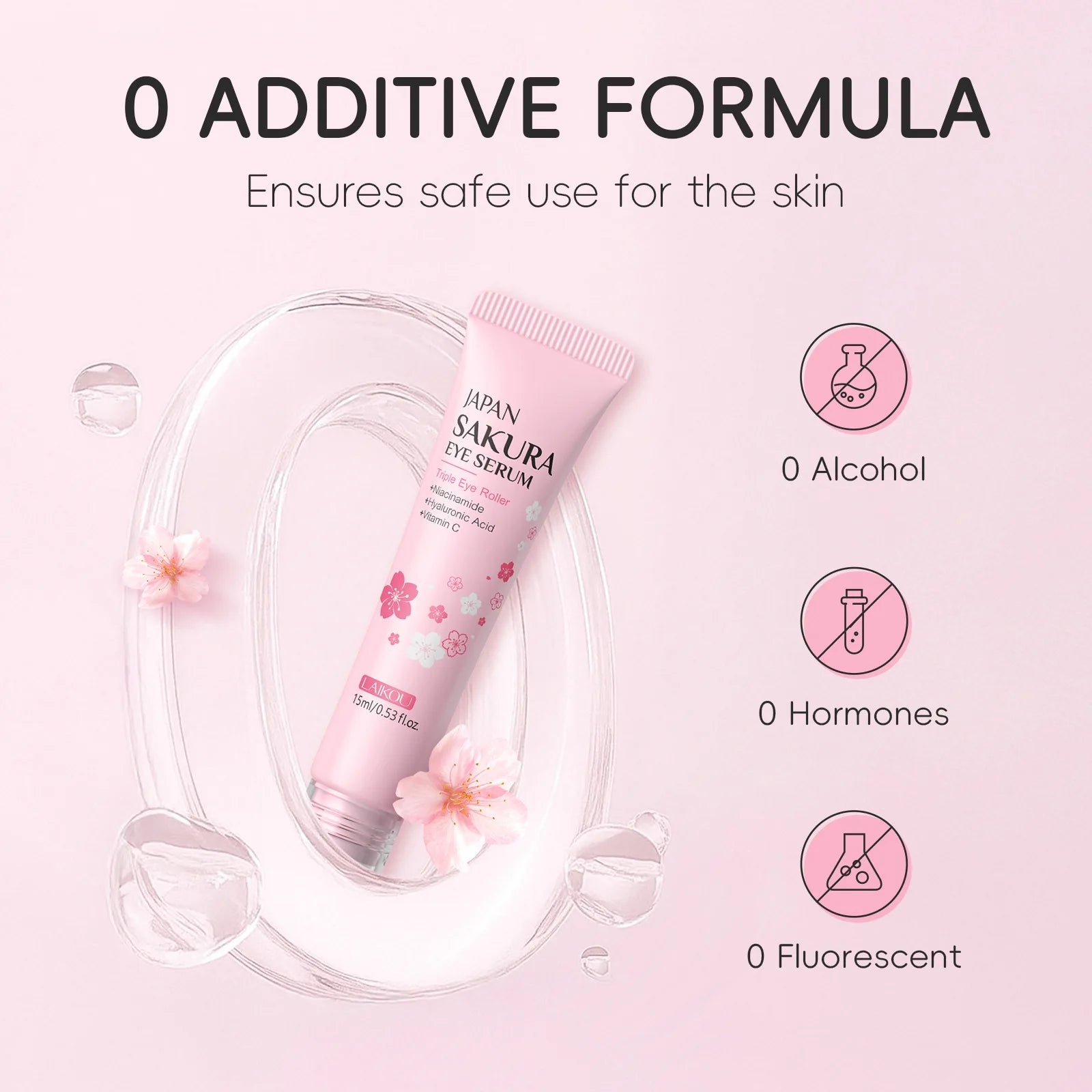 LAIKOU Sakura Anti- Wrinkle Eye Cream With Roller Ball Quick Drying Hydrating Hyaluronic Acid Refreshing Eye Serum 15ml
