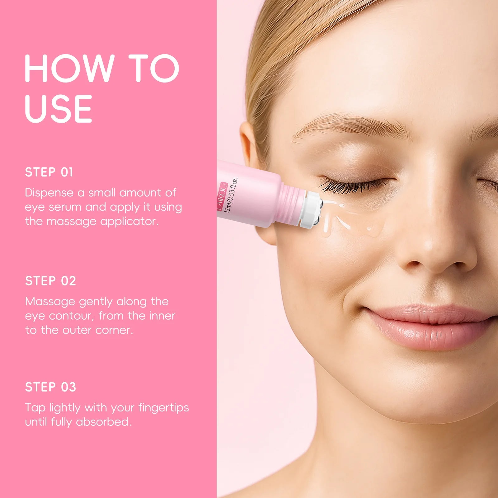 LAIKOU Sakura Anti- Wrinkle Eye Cream With Roller Ball Quick Drying Hydrating Hyaluronic Acid Refreshing Eye Serum 15ml